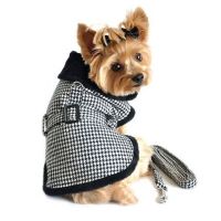 Black & White Classic Houndstooth Dog Harness Coat with Leash