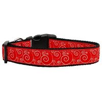 Red and White Swirly Nylon Ribbon Dog Collar
