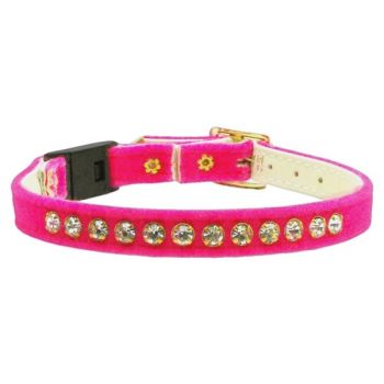 Velvet and Crystal Cat Collar (shown with breakaway safety buckle) - in Pink