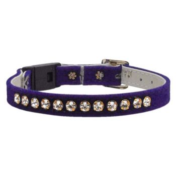 Velvet and Crystal Cat Collar (shown with breakaway safety buckle) - in Purple