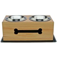 Wooden Bone Raised Dog Feeder