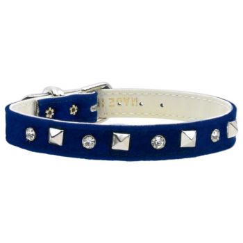 Velvet Crystal and Pyramid Dog Collar - in Blue