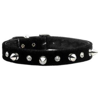 Velvet Crystal and Spike Dog Collar - in Black